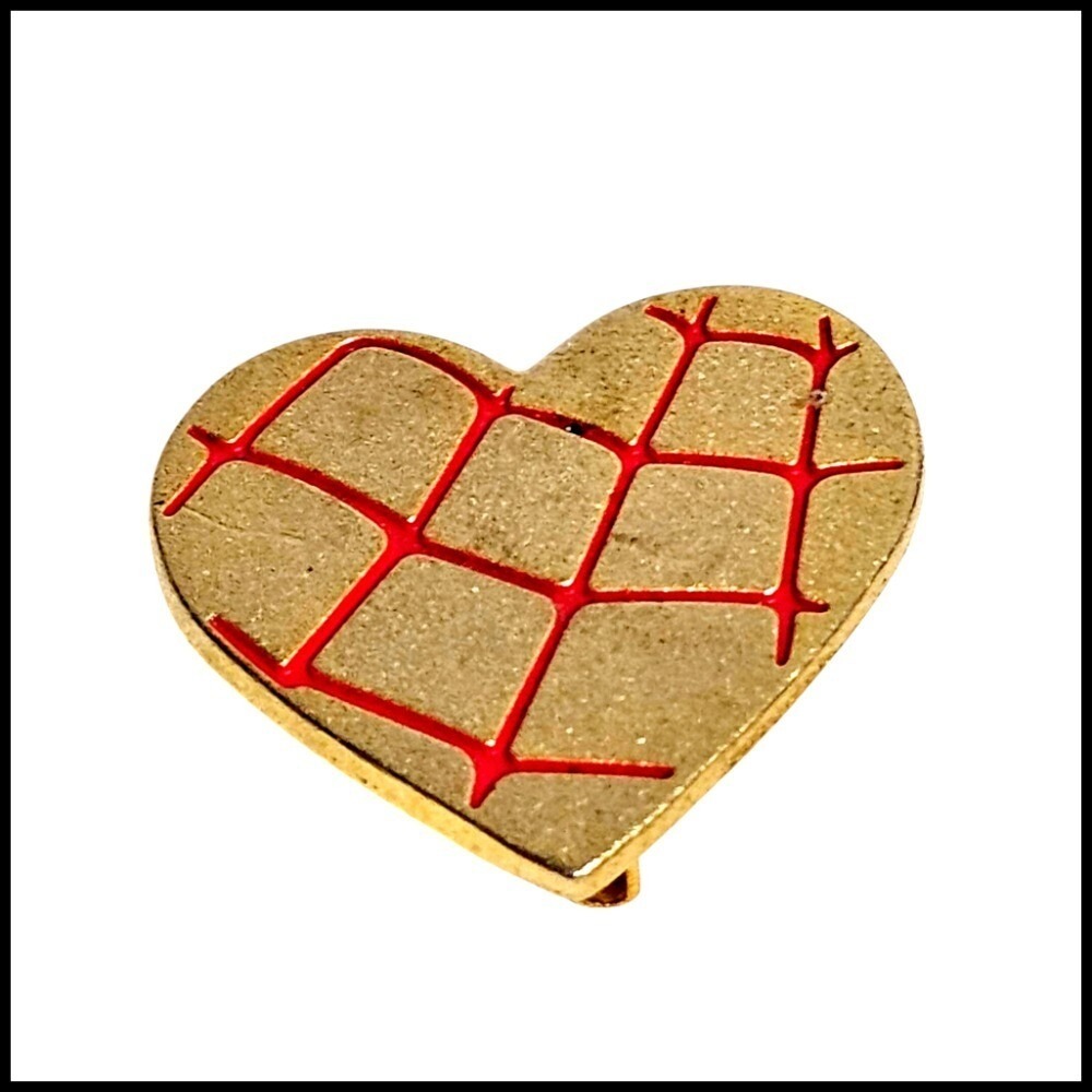 Variety Co. Heart Pin Brooch Gold Tone Red Grid Pattern Valentine's Day